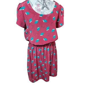 Peach Love California Midi Dress in Red and Teal - books and glasses, teacher